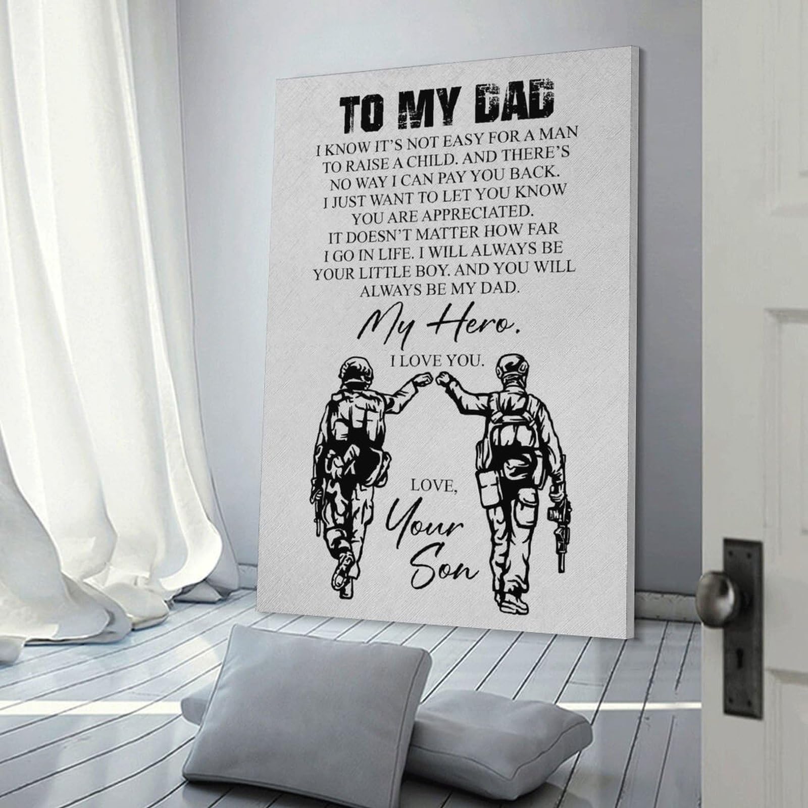 Junmoney Soldier Dad & Son Wall Art Print 12x18inch(30x45cm), for Art Walls, Layered Displays Or Homes, Wall Decor Suited to Curated Displays