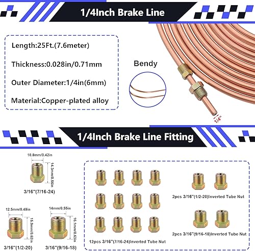 Miniatura 2 de smseace 46 piezas de 25 pies 316 pulgadas + 14 pulgadas de revestimiento de cobre kit de líneas de freno para piezas hidráulicassistema de