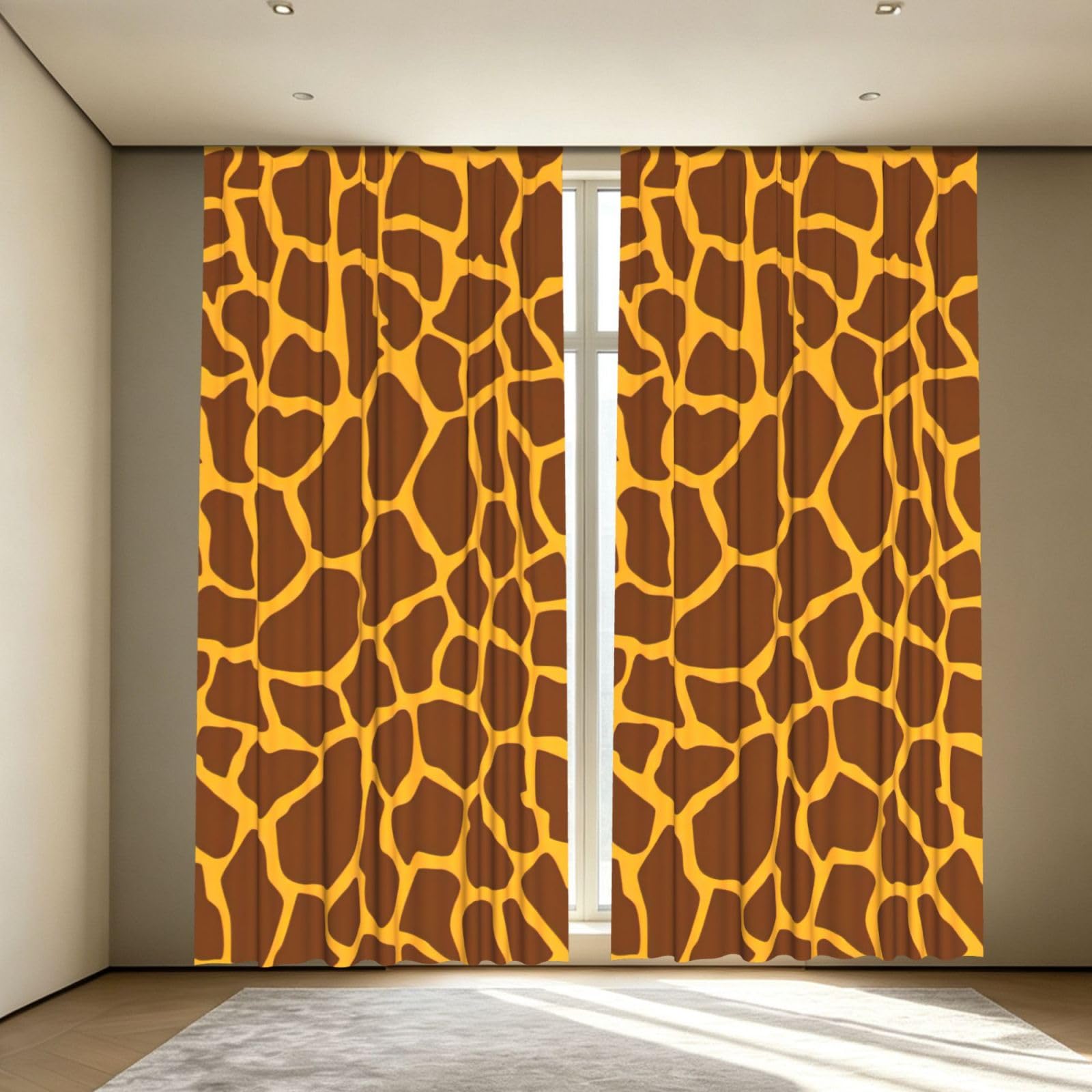 Yyoretp Giraffe Print Print Blackout Curtains for Living Room Bedroom Thermal Insulated Window Drapes.