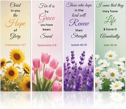 CUTHOLLOW 4PCS Church Banners for Sanctuary Wall, Sunflower Tulip and Lavender 72"x24" Christian Tapestry with Scripture Bible Verses, Baptism Hanging Banner Backdrop for Church Sunday School Decor