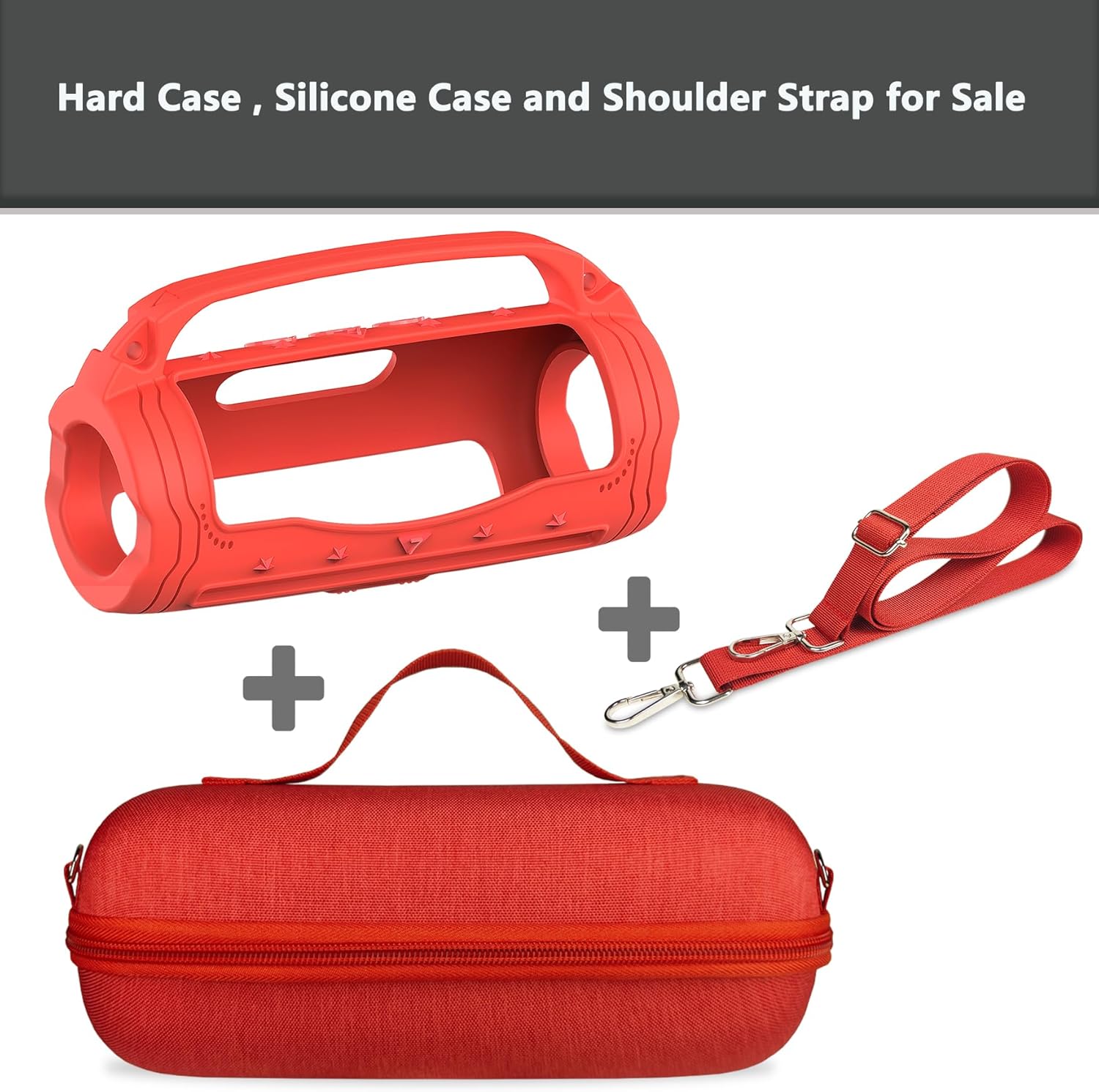 JCHPINE Silicone Cover and Hard Carrying Case for JBL Flip 7 Portable Speaker, Carrier Accessories for JBL Flip 7 Silicone Case with Handle and Shoulder Strap (Red) - Image 3