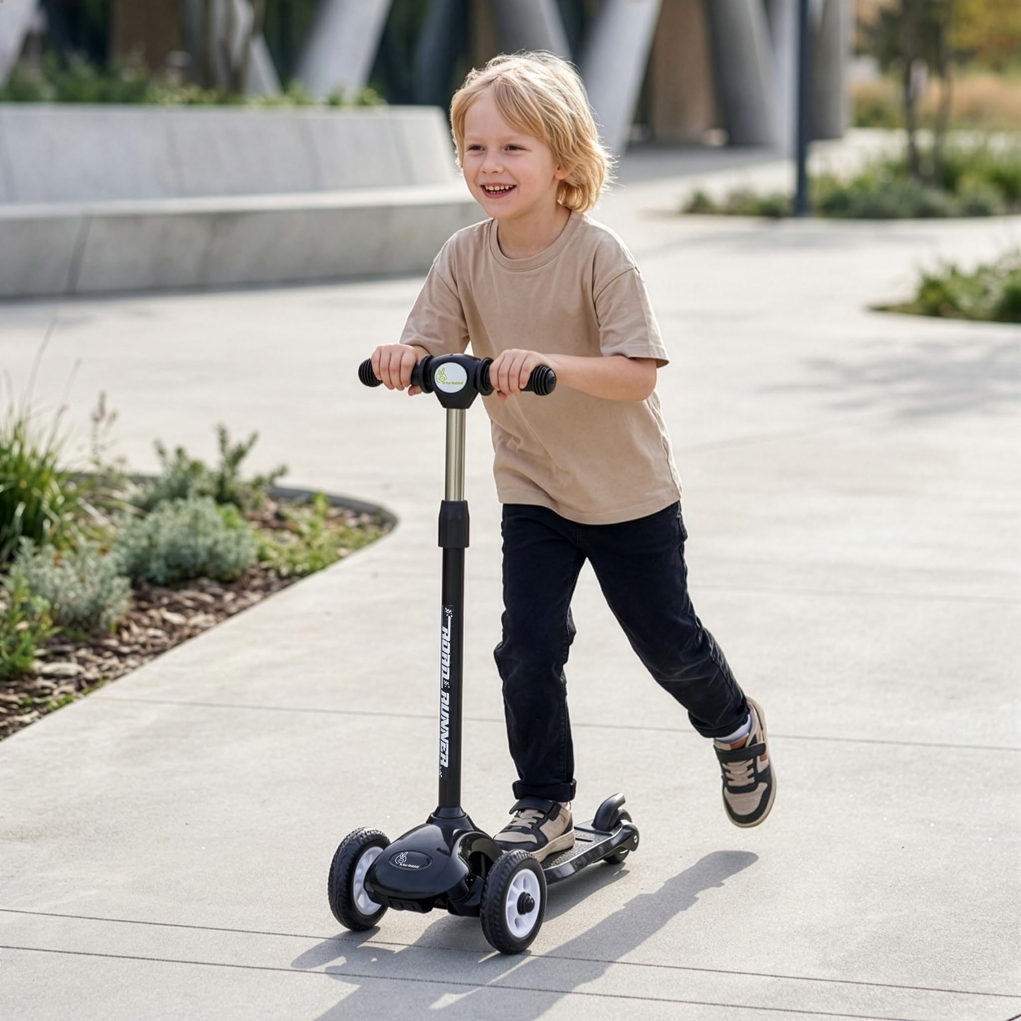 R for Rabbit Road Runner Junior Scooter for Kids of 2 to 4 Years Age, 3 Level Height Adjustment, PVC Wheels & Weight Capacity Upto 50 kg Kick Scooter with Brakes (Black)