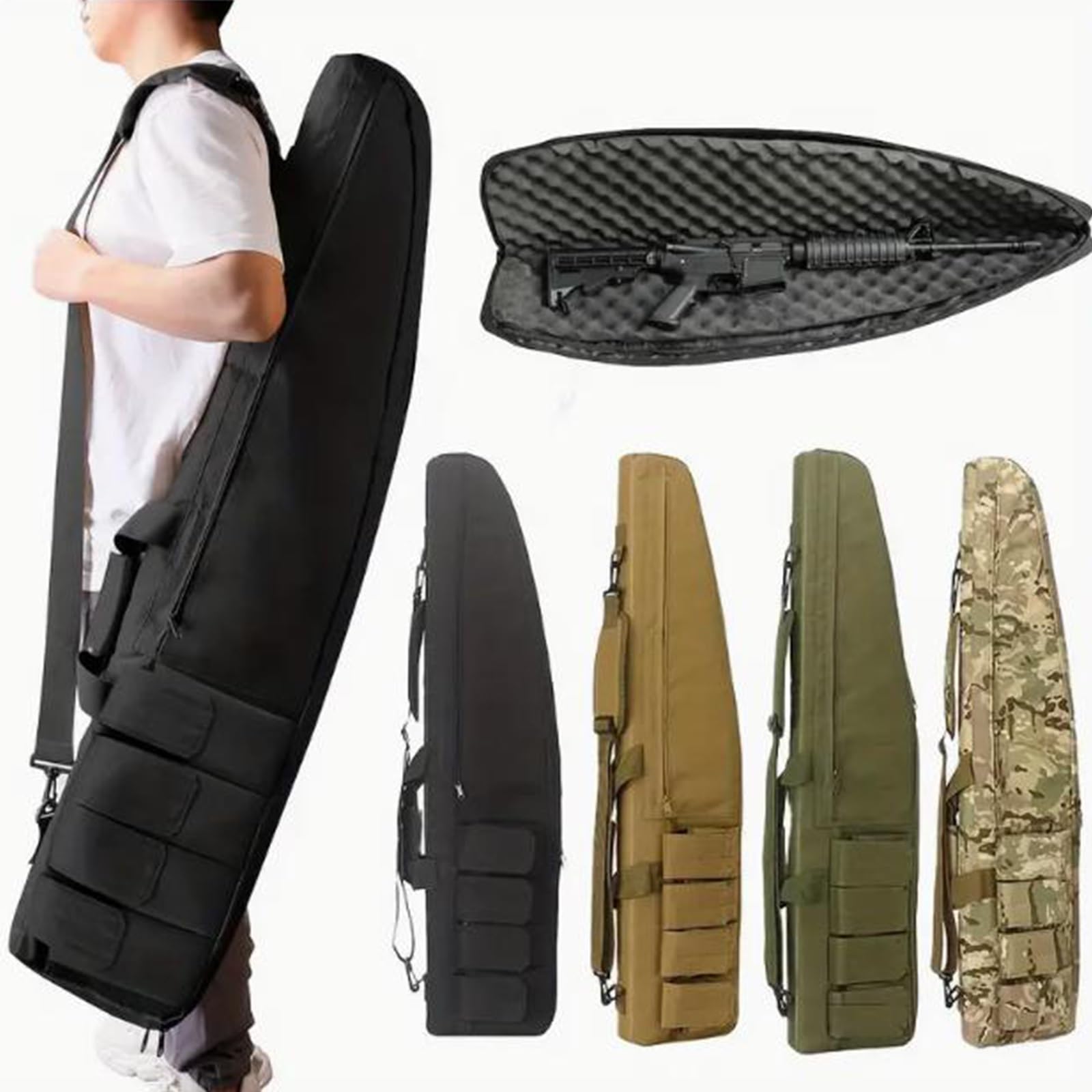 Maletin Arma Larga, Funda Pistola, Bolsa Táctica Acolchada para Escopeta Doble, Bolsa Táctica Funda para Arma con Correa de Hombro Bolsa de Transporte Vaina para Caza Disparando