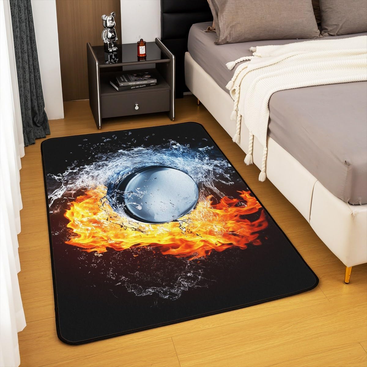 Ice Hockey Area Rug 5'x7' Rugs for Living Room Bedroom Rug 3D Hockey Winter Sports Carpet Fleece Indoor Floor Mat Carpet Hockey Player Decor Rug
