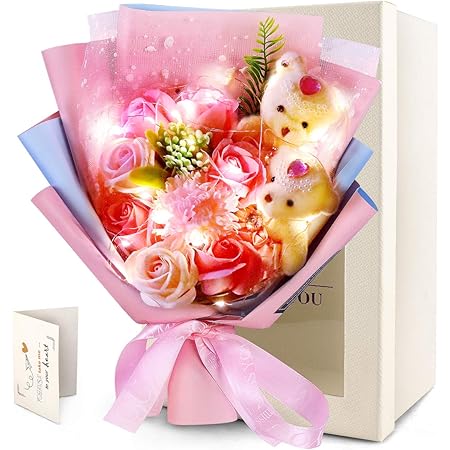 Amazon Yobansa ソープフラワー 花束 ブーケ 枯れない花 薔薇 くま束 ぬいぐるみ花束 シャボンフラワー 七夕造花 母の日に 七夕 教師日に お見舞い 発表会 結婚記念日 退院祝い 出産祝い お祝い 入学 卒業 お子さんに 誕生日プレゼント女性 人気 など適切 ギフボークス