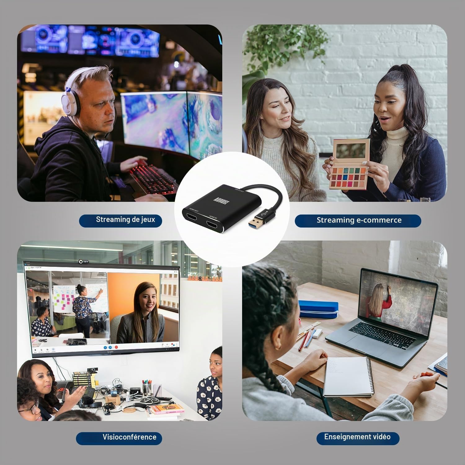 August VGB500 Carte de Capture HDMI - USB 3.0 Full HD 1080p 60 fps – Parfait pour Youtube Twitch Plug Play – Capture Enregistrement Diffusion en continu PS4 Xbox One Nintendo Switch pour PC Mac Linux