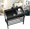Utility Sink with Cabinet, Freestanding Stainless Steel Single Bowl Kitchenette Sink,Prep Laundry Tub, for Garage, Outdoor, Kitchen, Commercial, Workshop, Pet Wash Station, Includes Faucet, Black(80x4