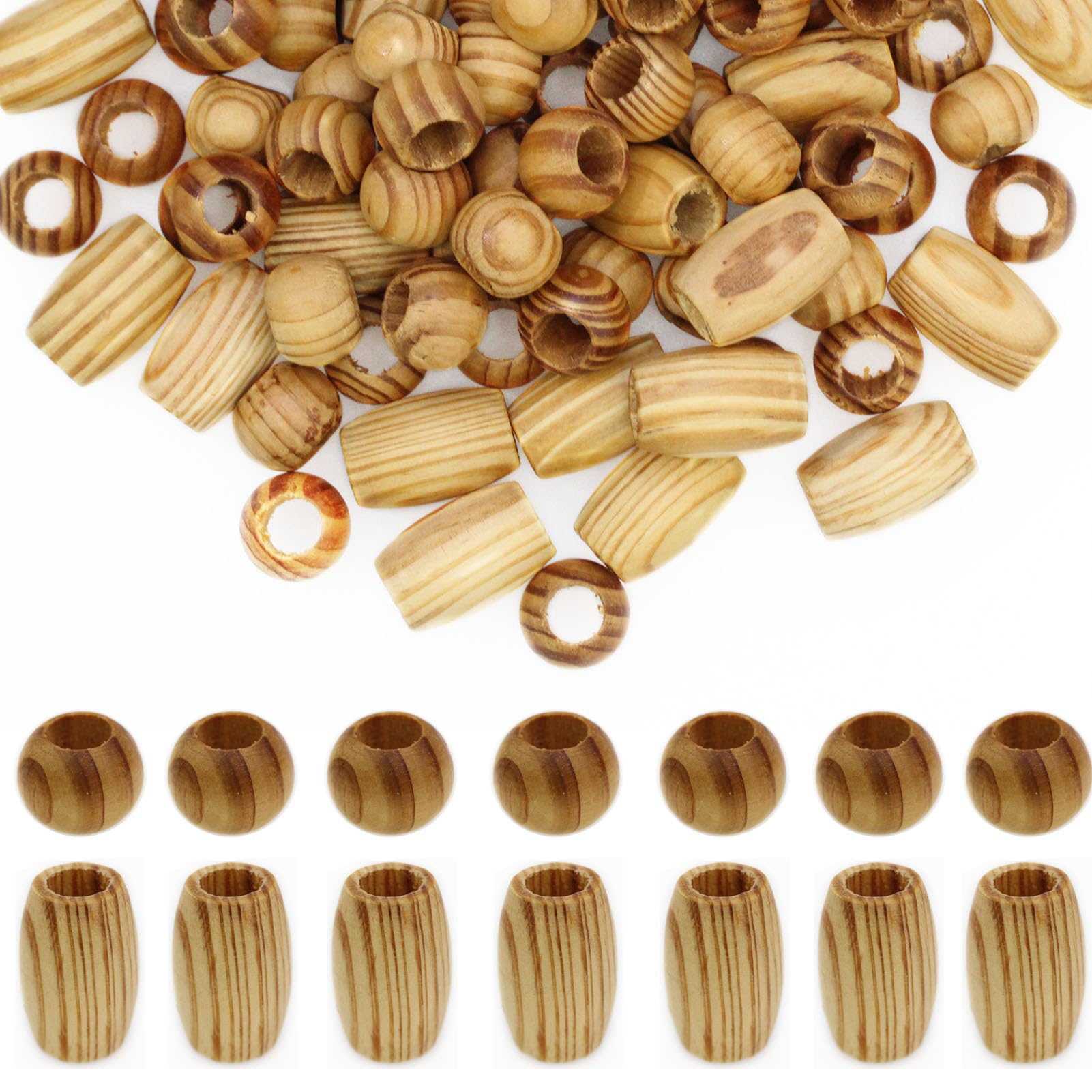 BetterJonny 140Pcs Large Hole Natural Wood Beads - Round Wooden Spacer Beads for Macrame Bracelet Jewelry Craft Making (2 Size)