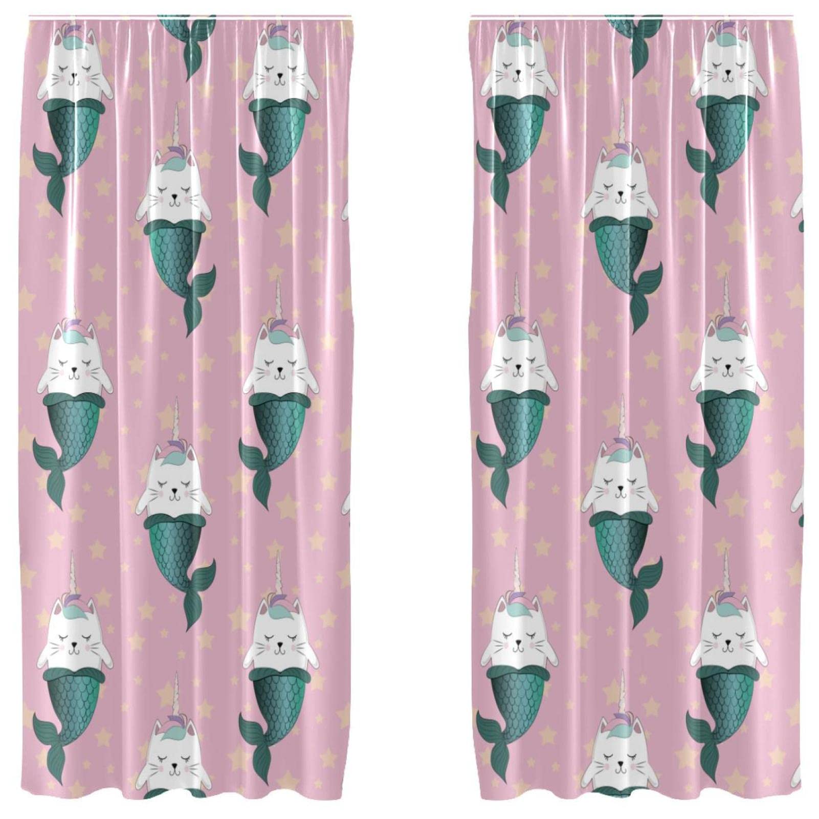 Rideaux légers licorne sirène 140x213 passe-tringle