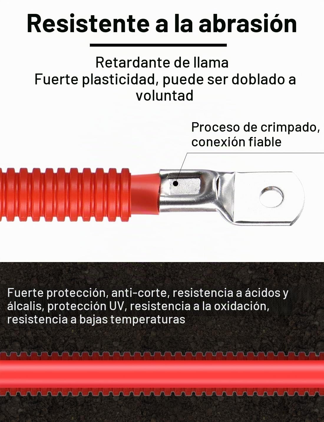 DIHOOL Cable de batería 50 mm2 m8 150 cm 0 AWG cable de silicona tubo corrugado tubo de cable suave y flexible resistente al calor