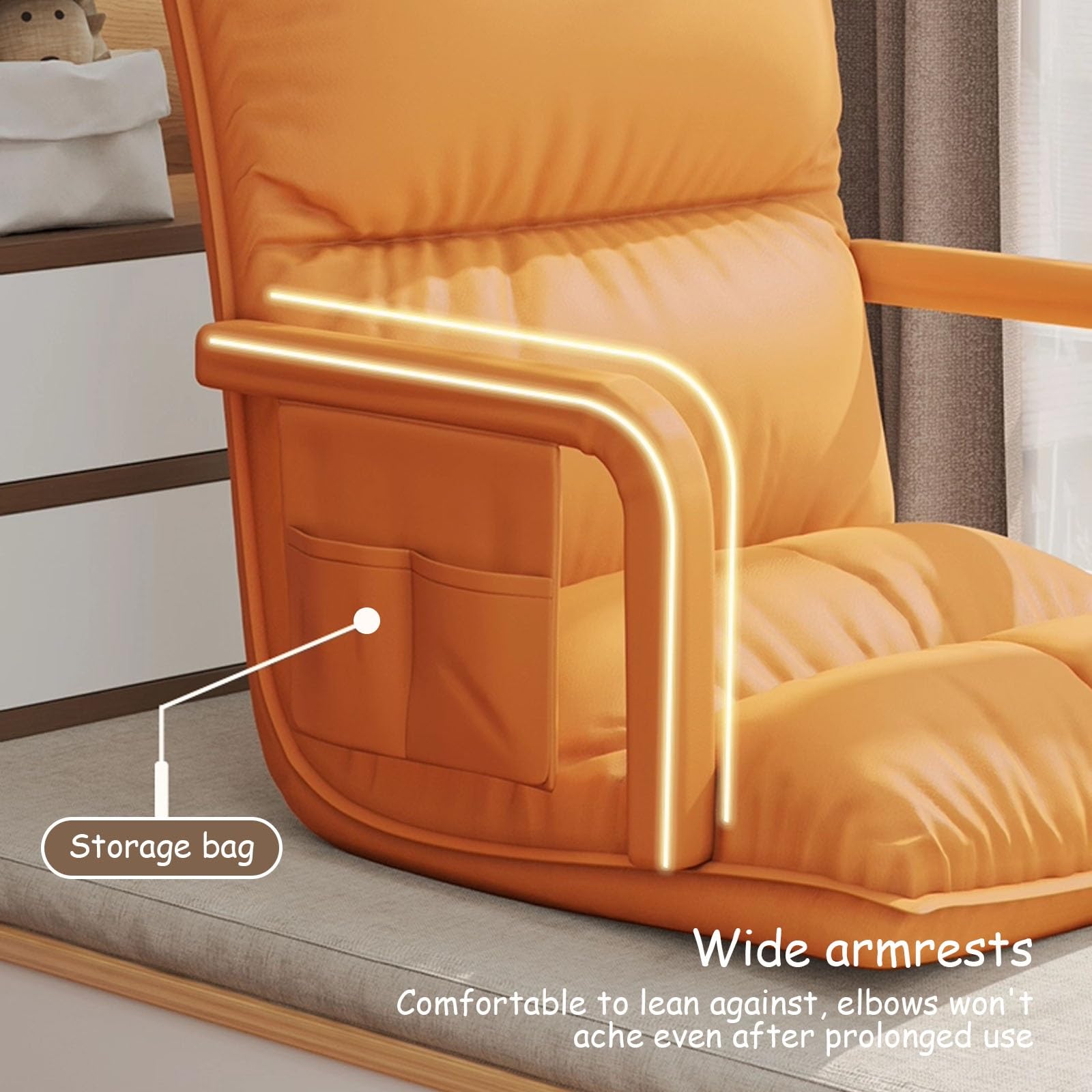 Chauffeuse 1 Place avec Dossier, Chaise de Sol Canapé de Sol Pliable et Réglable, pour Le Salon, la Chambre, la Lecture, Les Jeux Vidéo et la Méditation