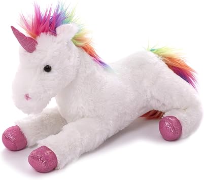Plushland Fluffy Plush Rainbow Unicorn Stuffed Animal Toy 14 Inches - Cuddly Autism ADHD Soft Magical Gifts Present Birthday Love Girlfriend Pal Buddies Friendship New Rainbow Unicorn