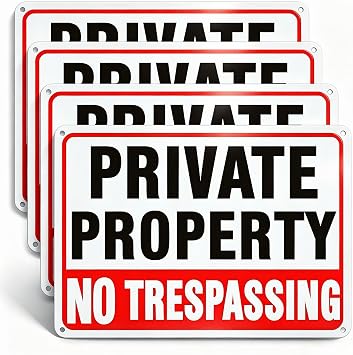 4 Pack No Trespassing Signs Private Property, 10 x 7 Inch Aluminum Signs