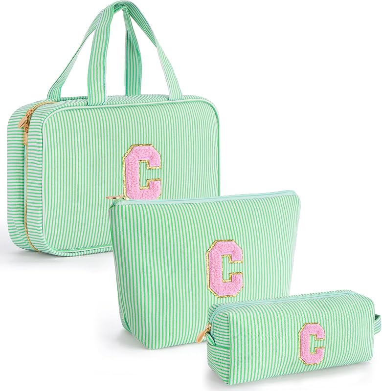 Conjunto de necessaires Fystdtote personalizado com inicial, verde, modelo C, com 3 unidades