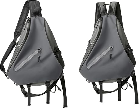 Sling Crossbody Bag & Backpack 2-in-1 for Men Women, Waterproof Multipurpose Shoulder Bag for Travel Cycling Hiking Daypack Grey