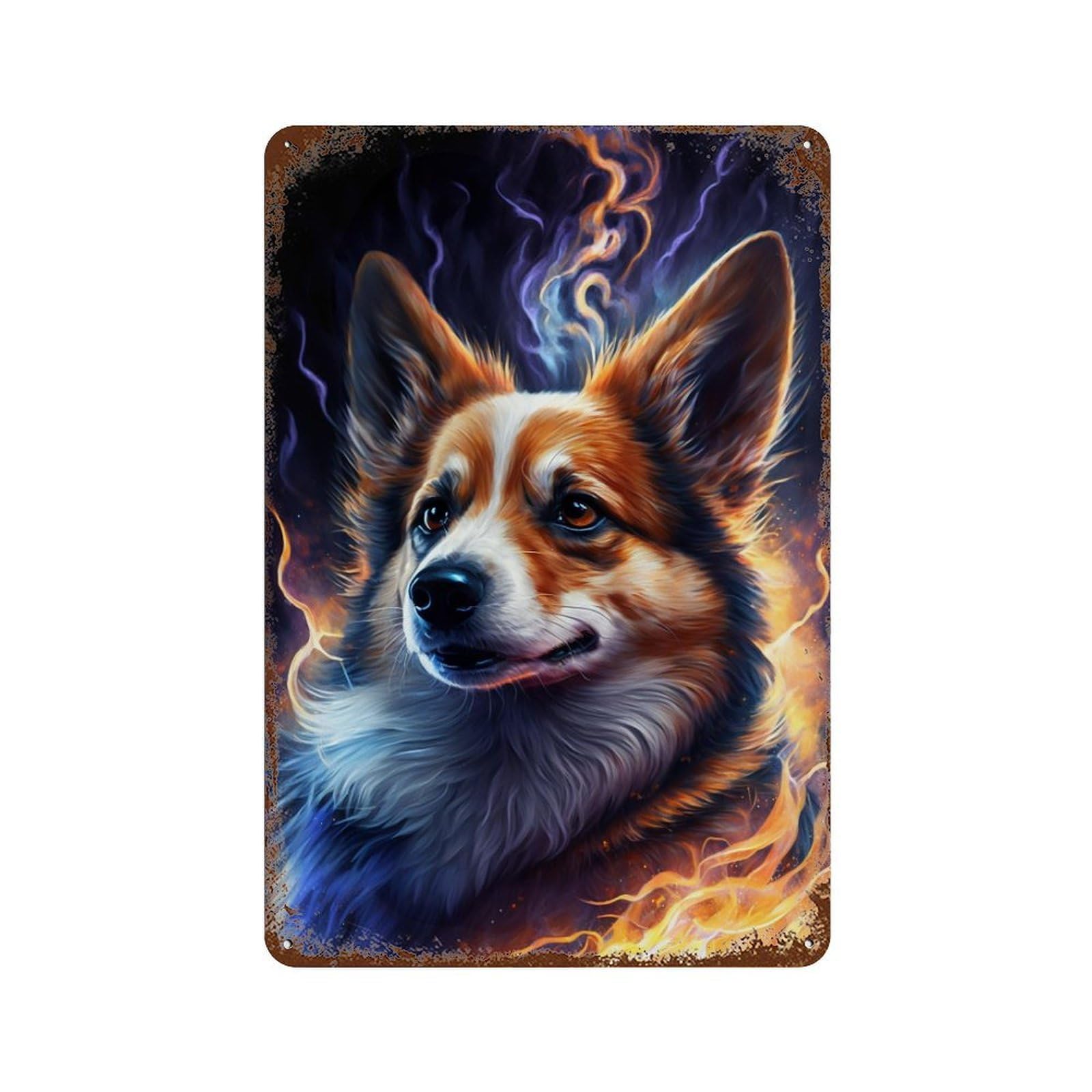Flaming Corgi Art Print -2 Decorative Tin Sign 11.8"x7.9", for Farmhouse, Kitchen And Entryway Decor, Vintage Wall Decor