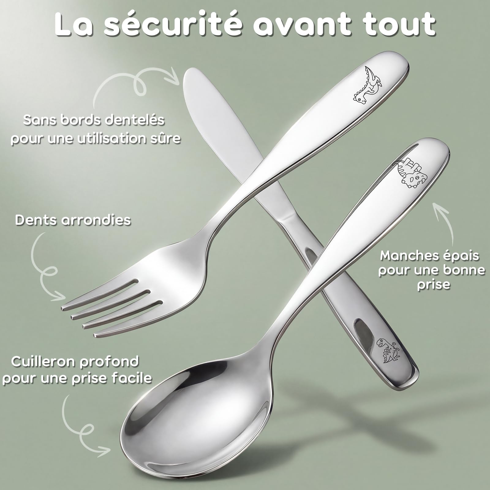 Lehoo Castle Couvert Enfant, 6 PCS Couvert Enfant Inox, 2 x Fourchette, 2 x Couteau, 2 x Cuillere, Set Couvert Bebe pour Garçons Filles de 3+ Ans