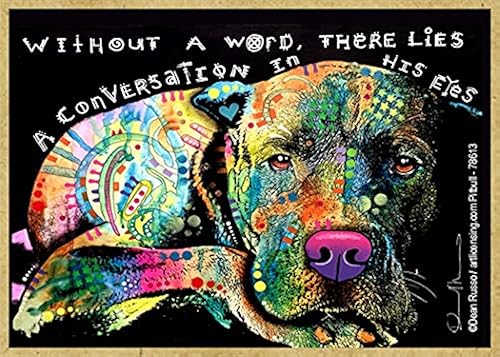 SJT ENTERPRISES, INC. Pitbull - Sin una palabra, hay una conversación en sus ojos – Imán de madera para nevera – Cuenta con la obra de arte de Dean