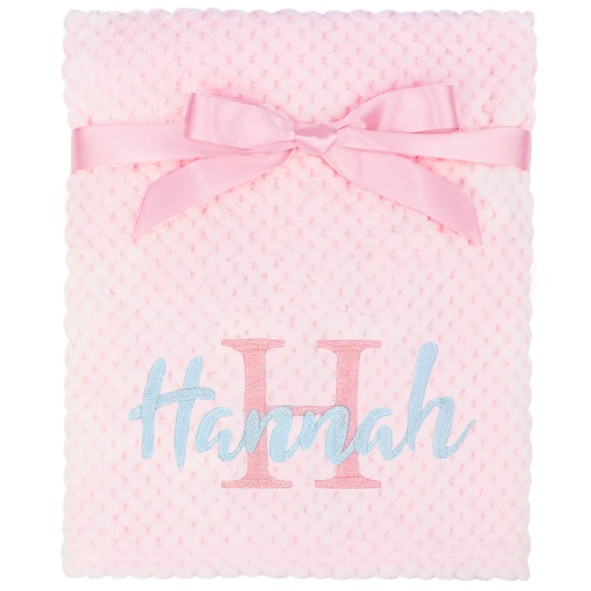 Teddyt's Pink Personalised Baby Embroidered Name And Initial Waffle Blanket (Pink)