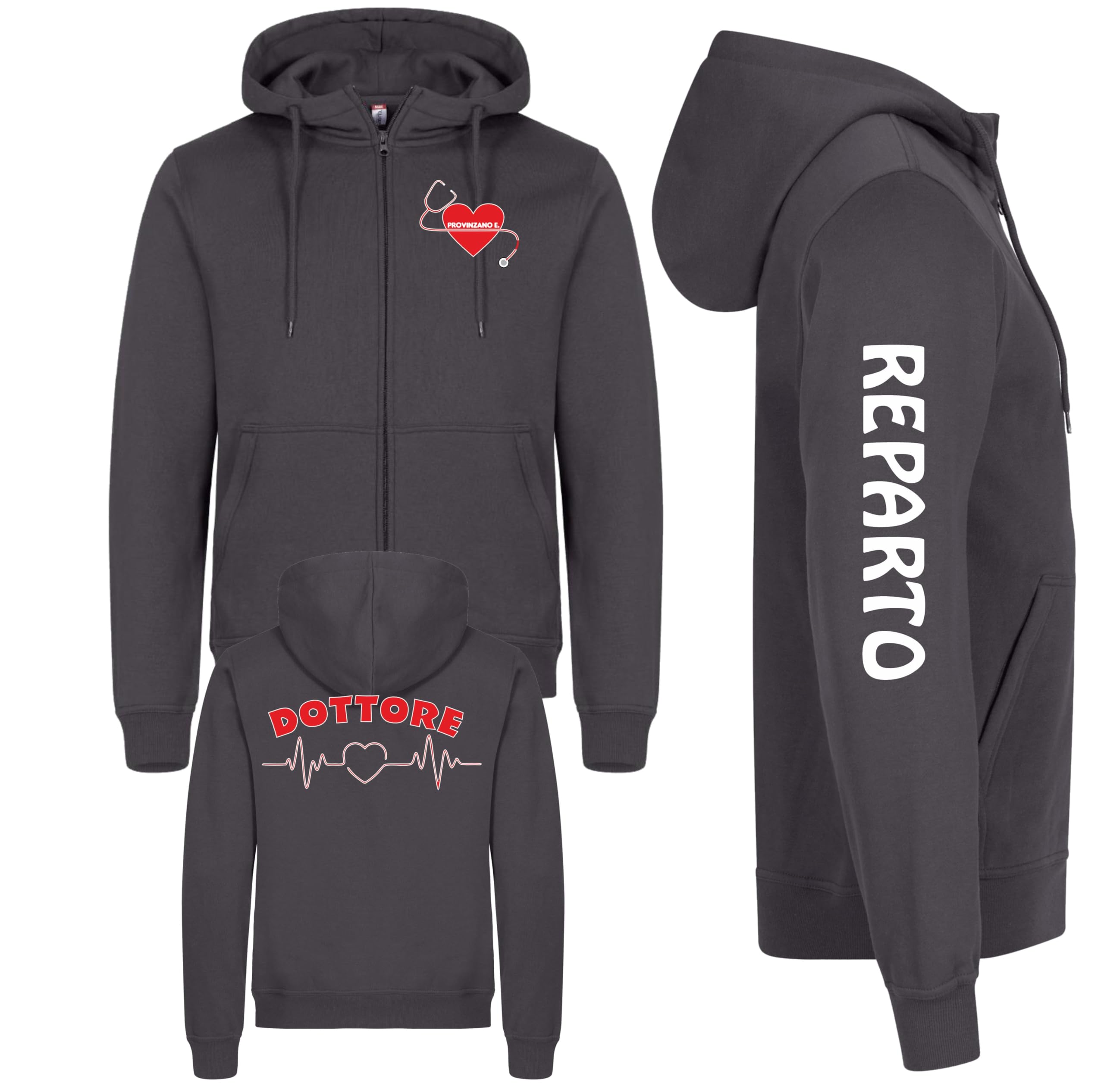 Felpa Unisex Personalizzabile Infermiera Dottoressa Dottore Infermiere Oss Stetoscopio Cuore | Felpa 260 gr Leggera Con Cappuccio e Zip Lunga | Personalizzabile Con Nome Qualifica e Reparto PS 46617