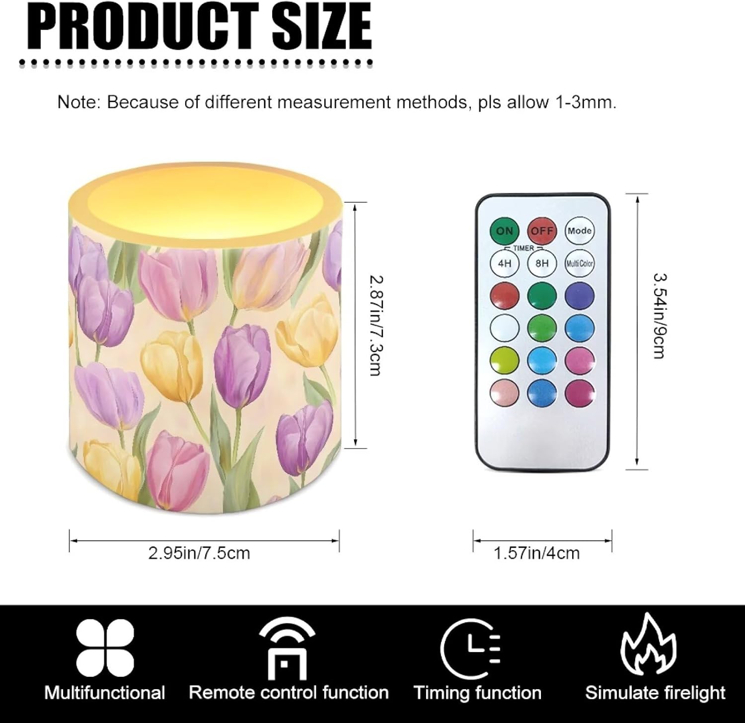 Merkmak Set of 4 Tulip Flameless Candles with Timer Battery Operated Candles with Remote LED Pillar Tea Lights for Indoor Outdoor Easter Day Patio Porch Wedding Home Decorations
