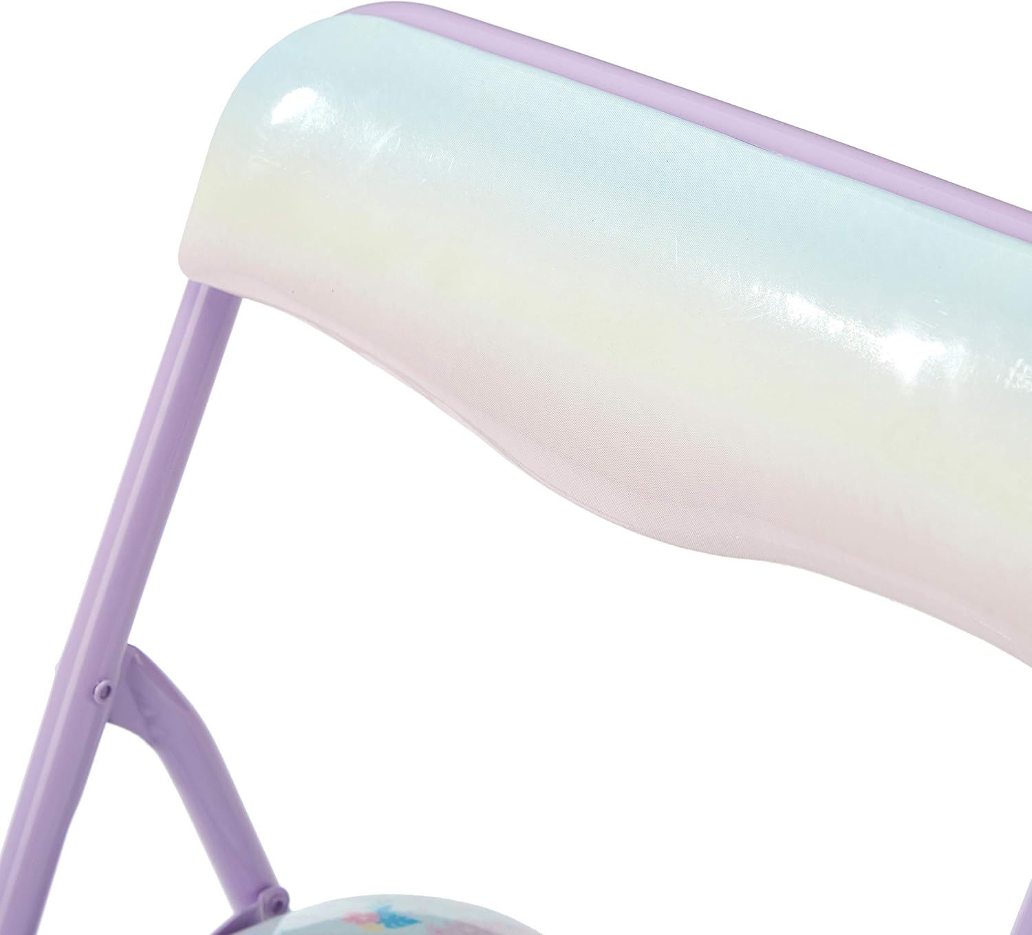 incomplete only one chairHeritage Kids Unicorn 3 Piece Table & Chair Set with 2 Folding Chairs & 1 Table, Ages 3+ Purple Unicorn