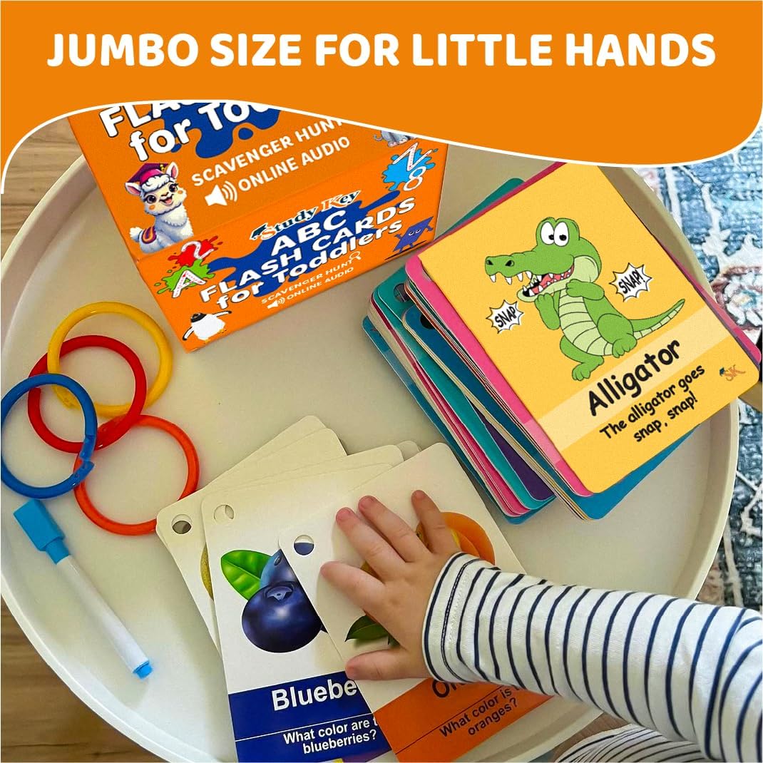 STUDYKEY ABC Flash Cards for Toddlers 1-3–First Words, Alphabet Flashcards, Animal, Color, Number, Shape, Large phonics baby Learning Cards for Toddler 1-3 Montessori style Preschool, Kindergarten toy