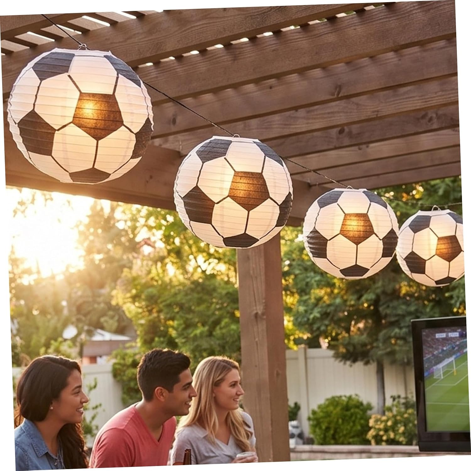 HEMOTON 10pcs Hanging Soccer Ball Paper Lanterns 12-inch Soccer Party Decorations for Birthday Sports Bars and Event Celebrations and Lawn Hanging Lights