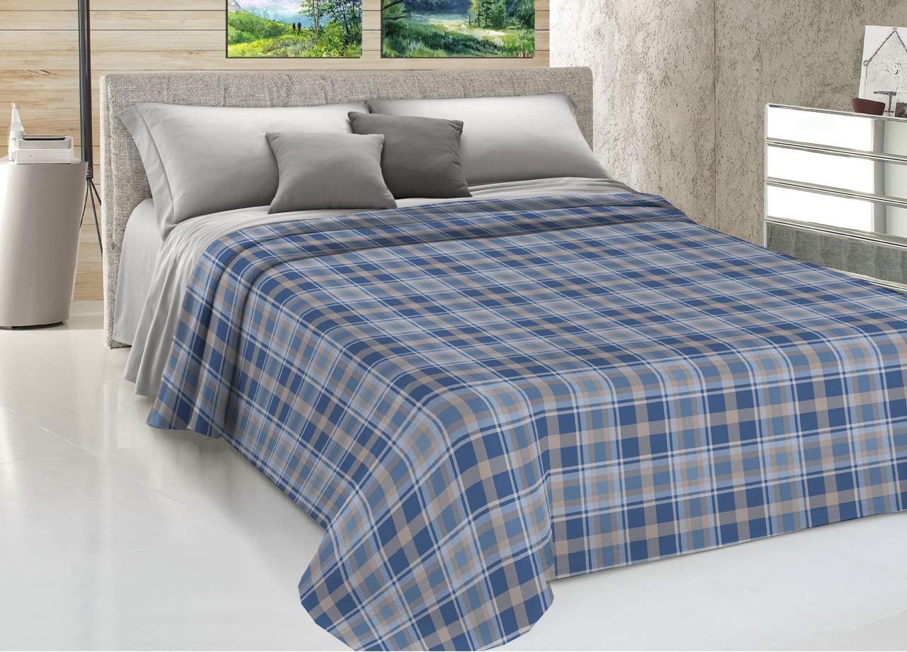 Copriletto Piquet Leggero Estate 100% Cotone Made Italy Fantasia Ben Matrimoniale Azzurro