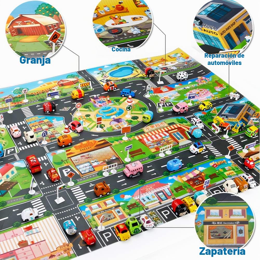 Vantiyaus Alfombra de plástico para juguetes, alfombrilla de salpicaduras, lavable para suelo o mesa, de PVC para niños, ideal para jugar con coches y juguetes.