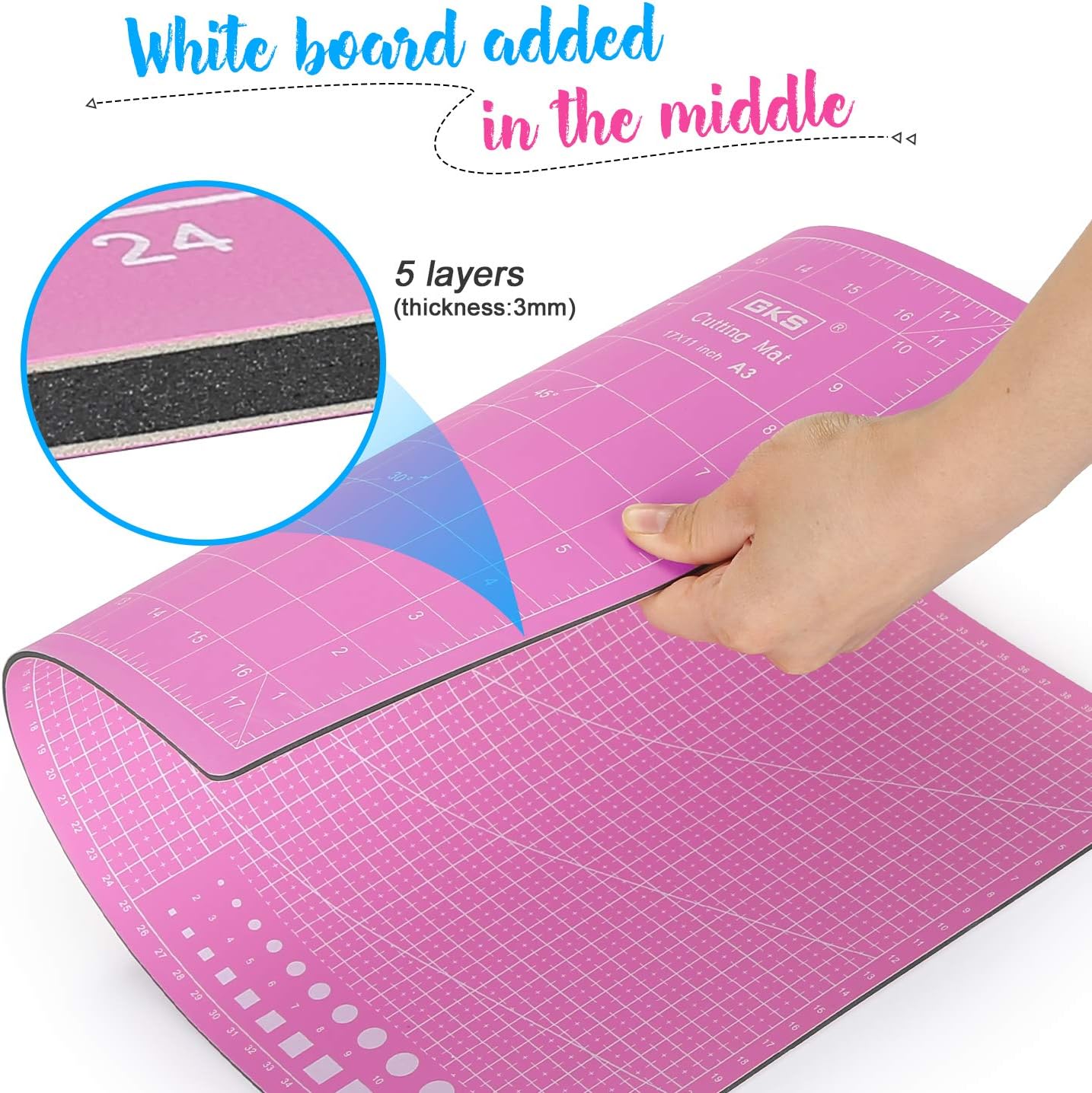 Rotary Cutter Kit, 45mm Rotary Cutter Tool Kit with Rotary Cutter, 12x18 Inch A3 Cutting Mat, Patchwork Ruler, 10 Fabric Clips, 50 pins and 3 Spare Blades