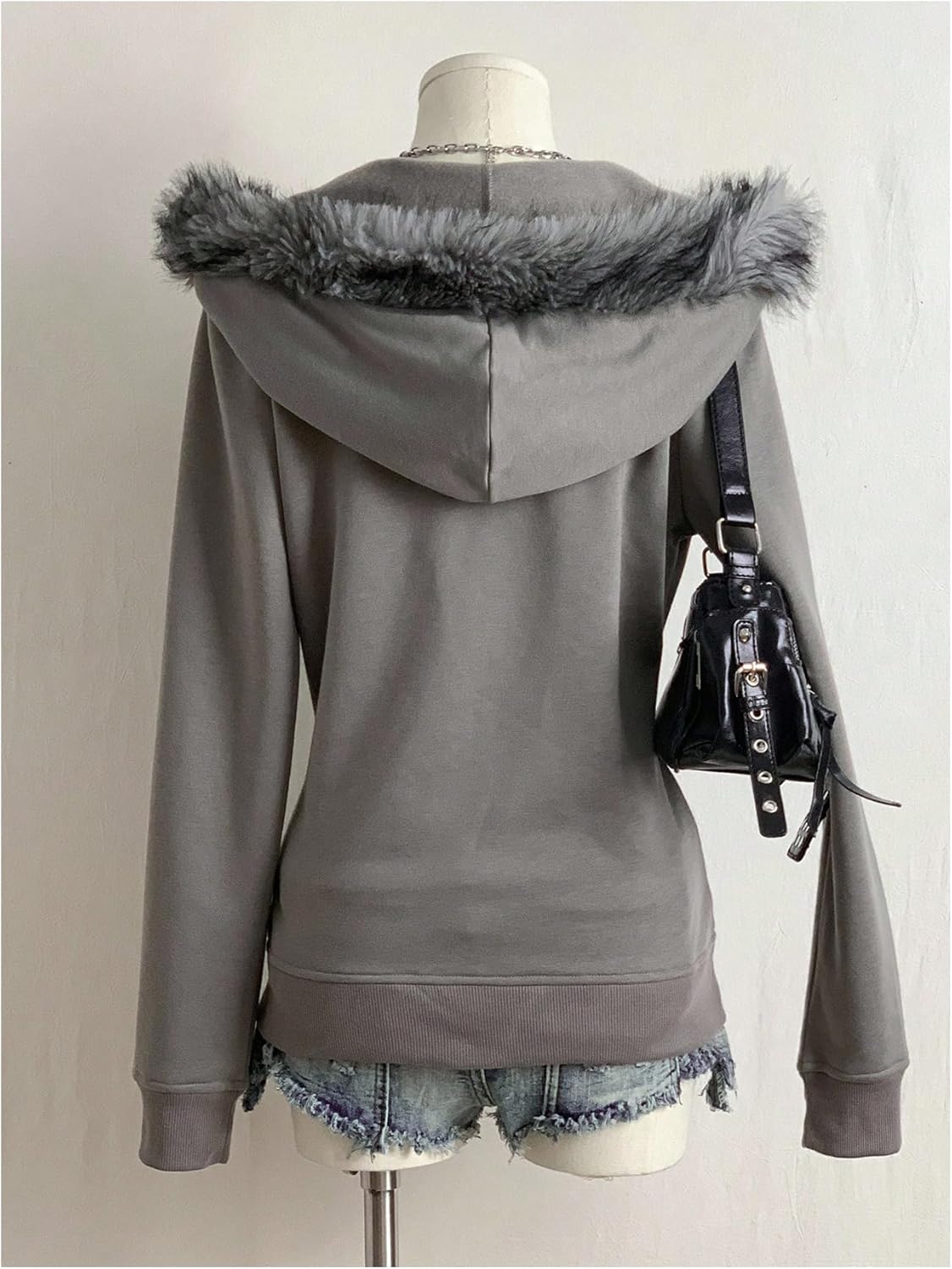 GORGLITTER Women's Graphic Fur Zip Up Hoodie Sweatshirt Y2K Fuzzy Long Sleeve Hooded Jacket Streetwear Western - Image 2