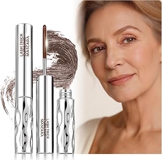 Metal Wand Mascara for Older Women 60 Plus, Lengthening & Curling, Brown | Warm Water Removal, Natural Volumizing, Smudge-Proof, Flake-Free, Clump-Free, Ideal for Mature Eyes