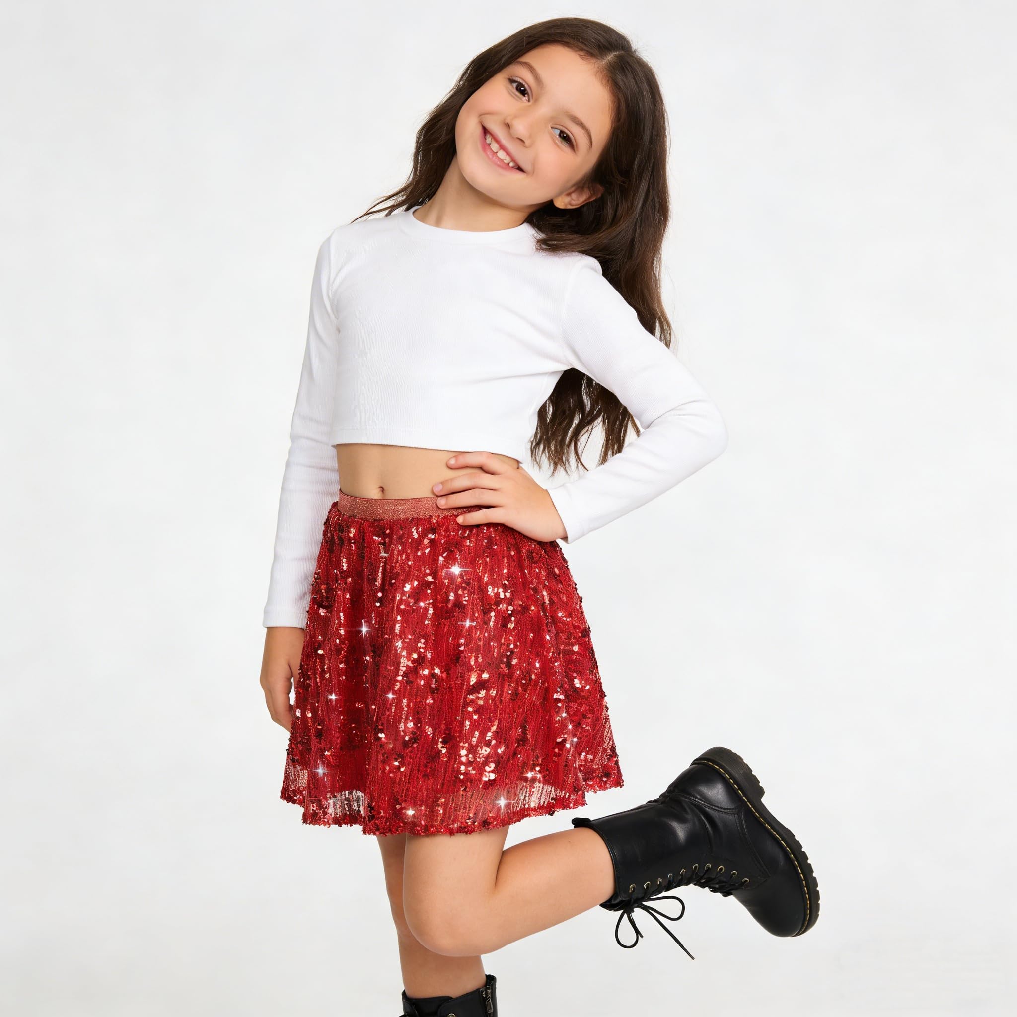 Rolanko Falda de lentejuelas para niñas con cintura elástica y purpurina brillante con forro para fiestas de baile de niños de 5 a 12 años
