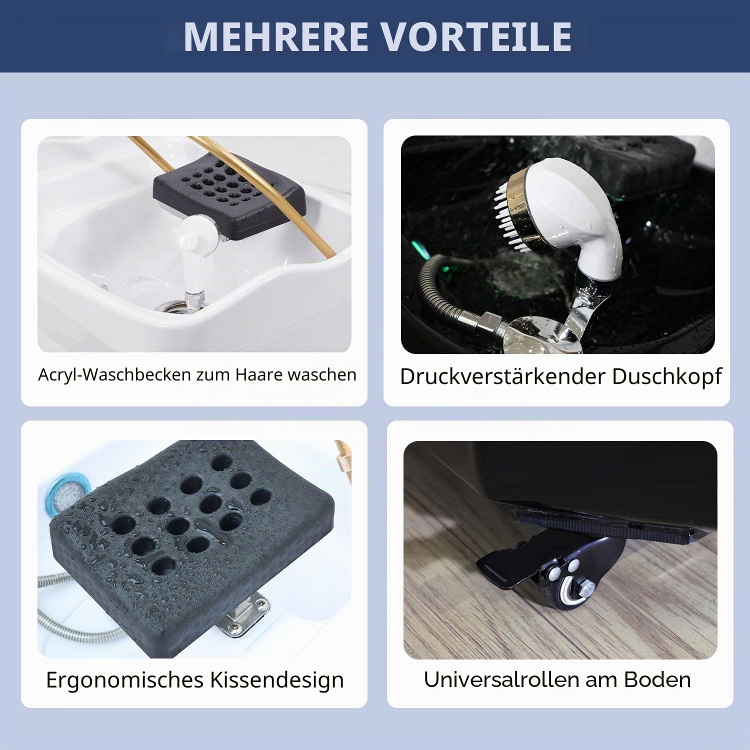 Head Spa Equipment Mobile Shampoo-Waschstation mit 60 L Wassertank, 4 Universalrollen, Massageliege, Dampfaufsatz Optiona (Black+Fumigator)