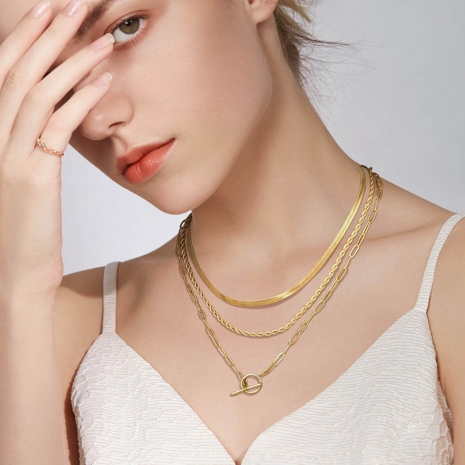 Chunky Gold Necklace for Women Thick Paperclip Toggle Necklace Gold Snake Chain Necklace Cuban Link Chain Necklace Gold Layering Necklace Jewelry Sets - Image 3