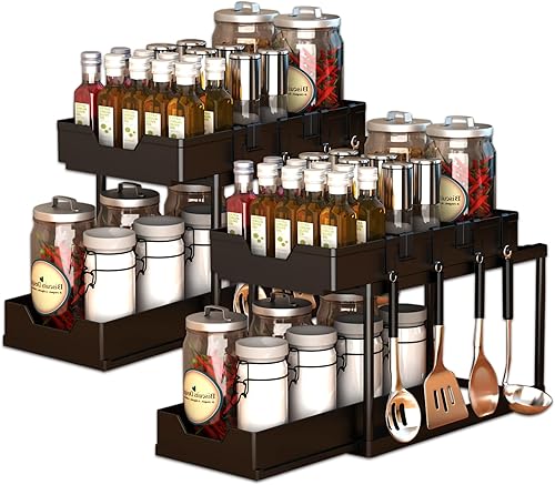 Miniatura 1 de Paquete de 2 organizadores y almacenamiento deslizantes dobles para debajo del fregadero, 2 niveles para cocina y baño, armario de almacenamiento