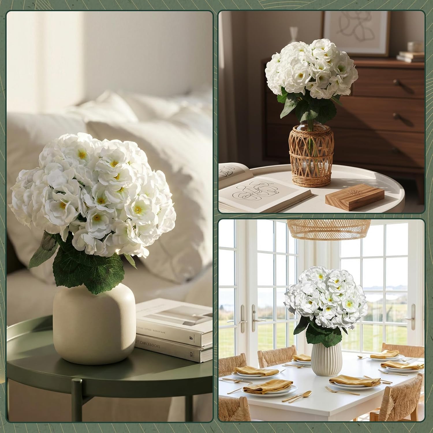 Artificial Geranium Flowers for Outdoor, 12 Bundles Fake Silk White Geraniums Flower, UV Resistant Look Real Faux Plants for Front Door Garden Porch Patio Balcony Yard Indoor Home, FF20, White