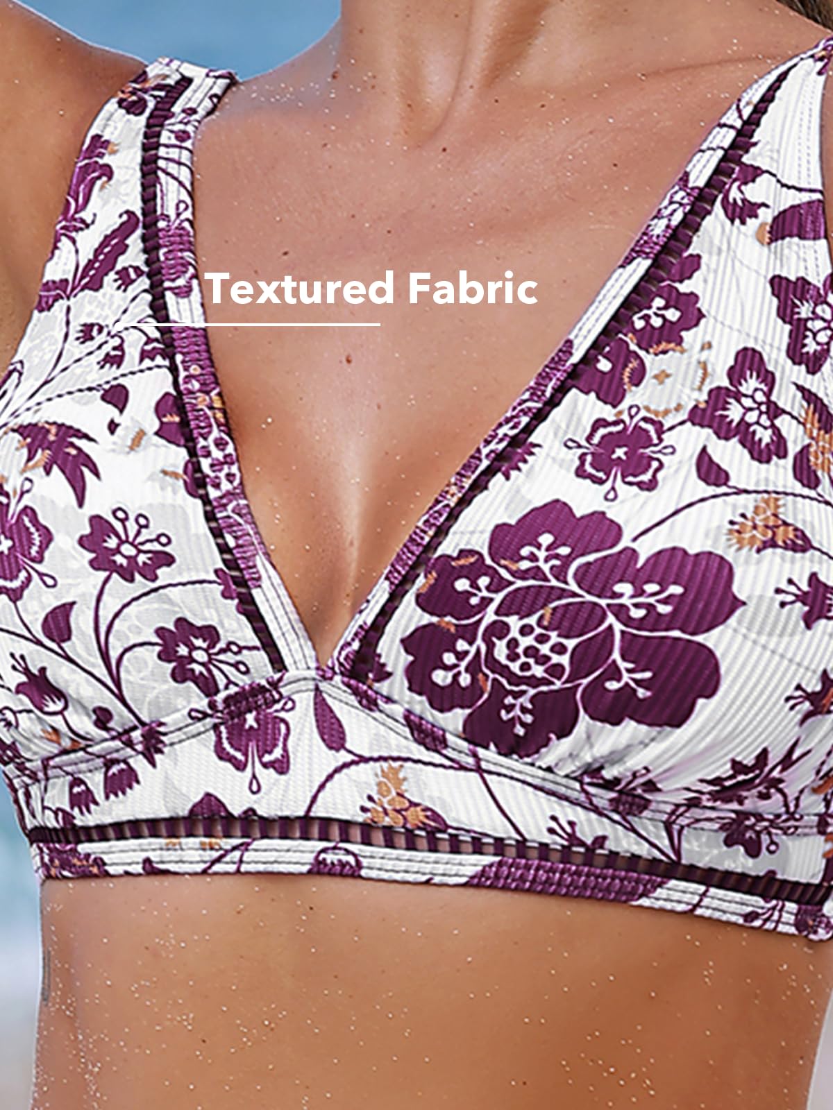 CUPSHE Bikini da donna Set Due Pezzi Costume da bagno a vita alta Scollo a V posteriore Gancio Ritaglio strutturato Cinghie regolabili