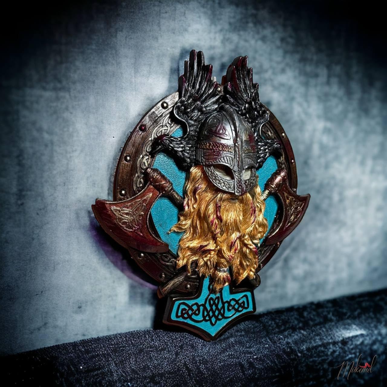 Valhalla (10 in, Wall Hanging Design, Vikings Inspiration, red Blood Splashes, Handmade Original Item Designs -BTC0156