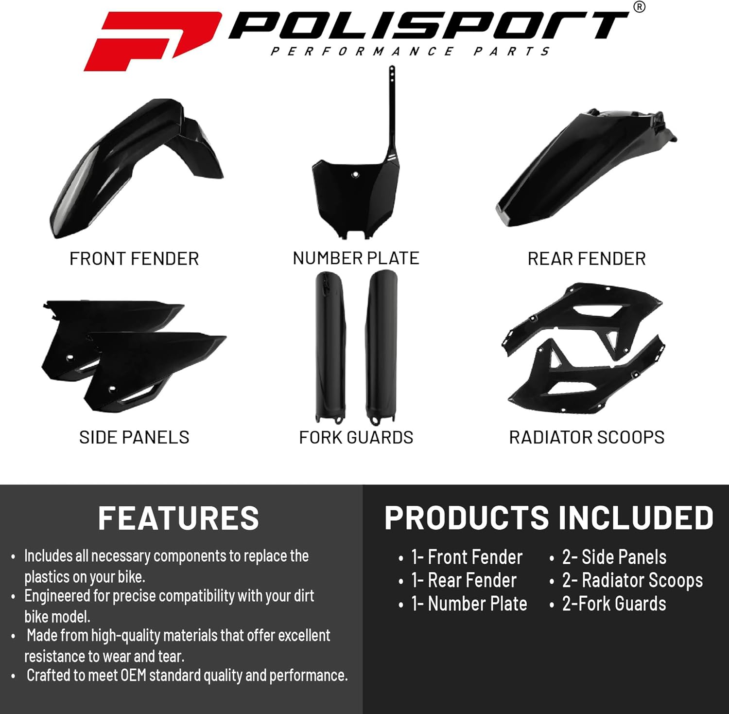Polisport Motocross (MX) Replica Plastic Kit for Honda CRF 250RX (2022-24) Dirt Bike – OEM Quality, Durable, Flexible & Perfect Fit – Black