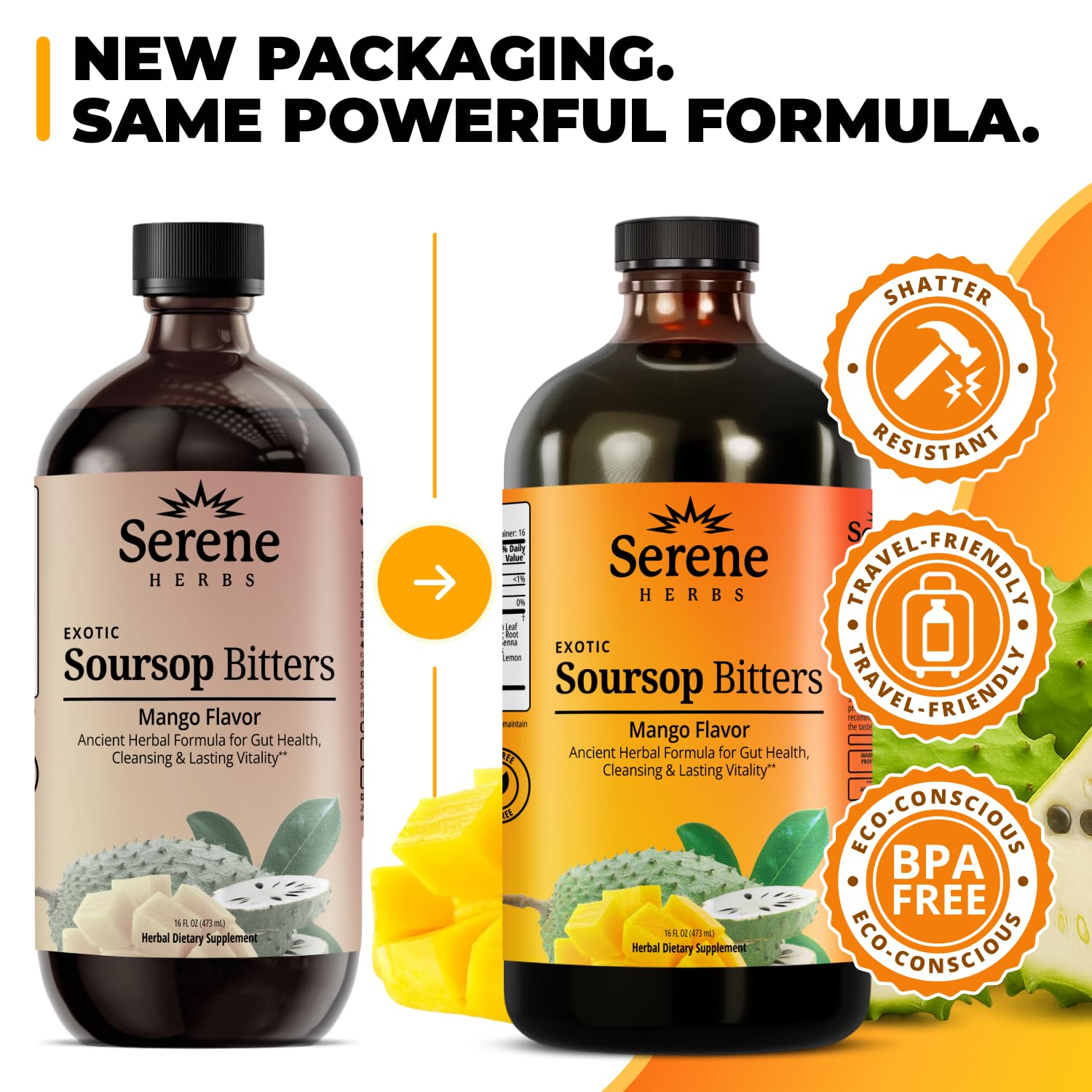 Serene Herbs Soursop Bitters Liquid with Soursop Leaves for Gut Cleanse, Detox & Immune Boost with Black Seed, Moringa, Irish Moss, Ashwaganda, Turmeric, 16 Fl Oz (Pack of 1), Mango — Amazon image 5