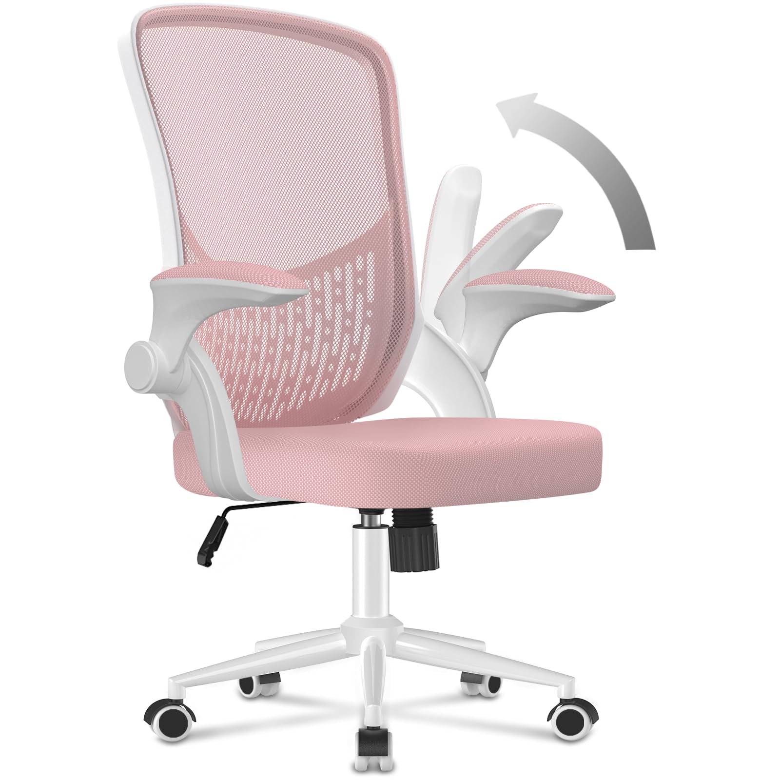 naspaluro Computer Desk Chair, Ergonomic Office Chairs with Flip-up Armrests, Mid-Back Mesh Chair with Lumbar Support, Home Office Chair-Pink Chair — image 1