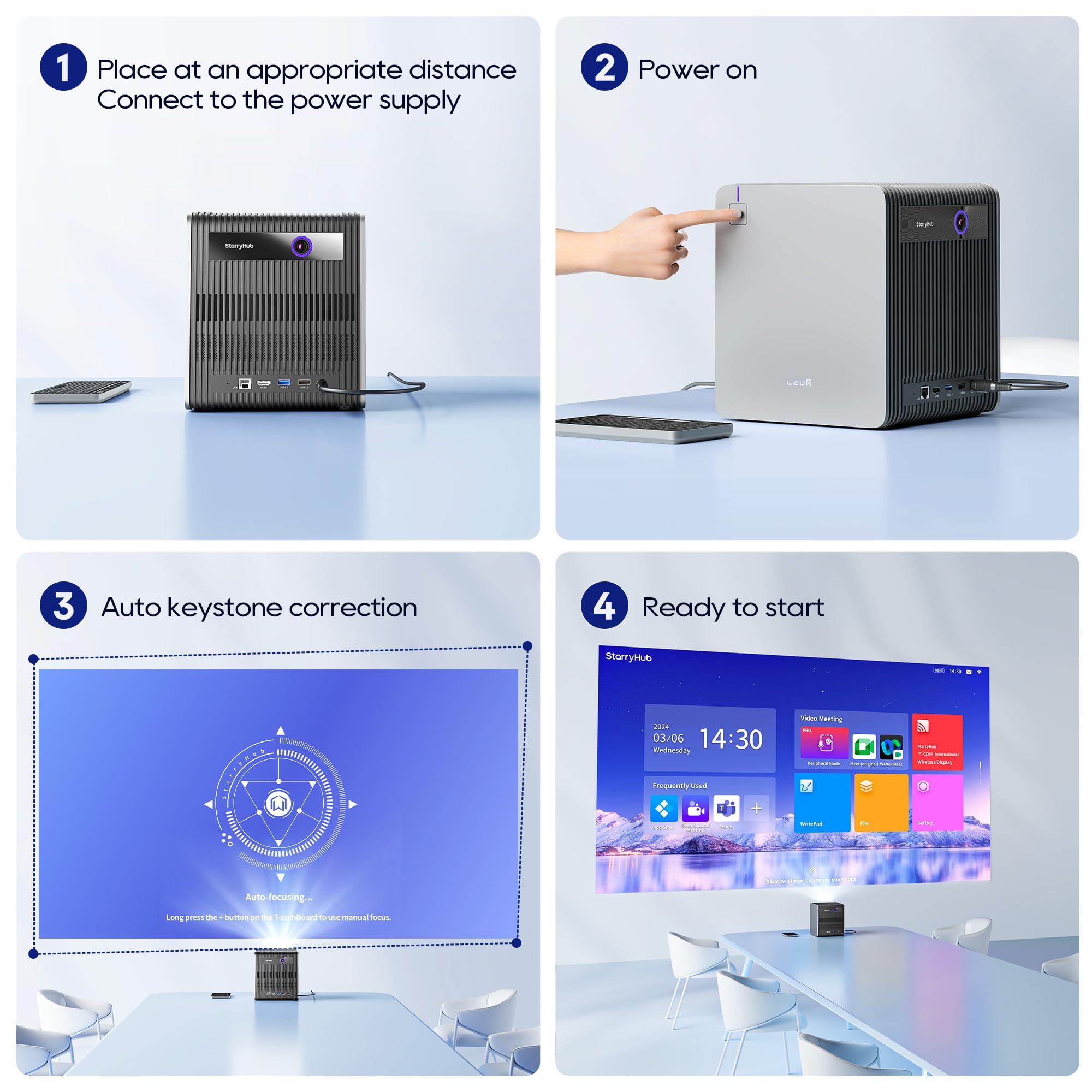 CZUR Starryhub Cámara y Proyector de Reuniones, Cámara Web HD 1080P con Marco Automático, Cancelación de Ruido AI. Solución Todo en Uno para Reuniones Empresariales y Videoconferencias