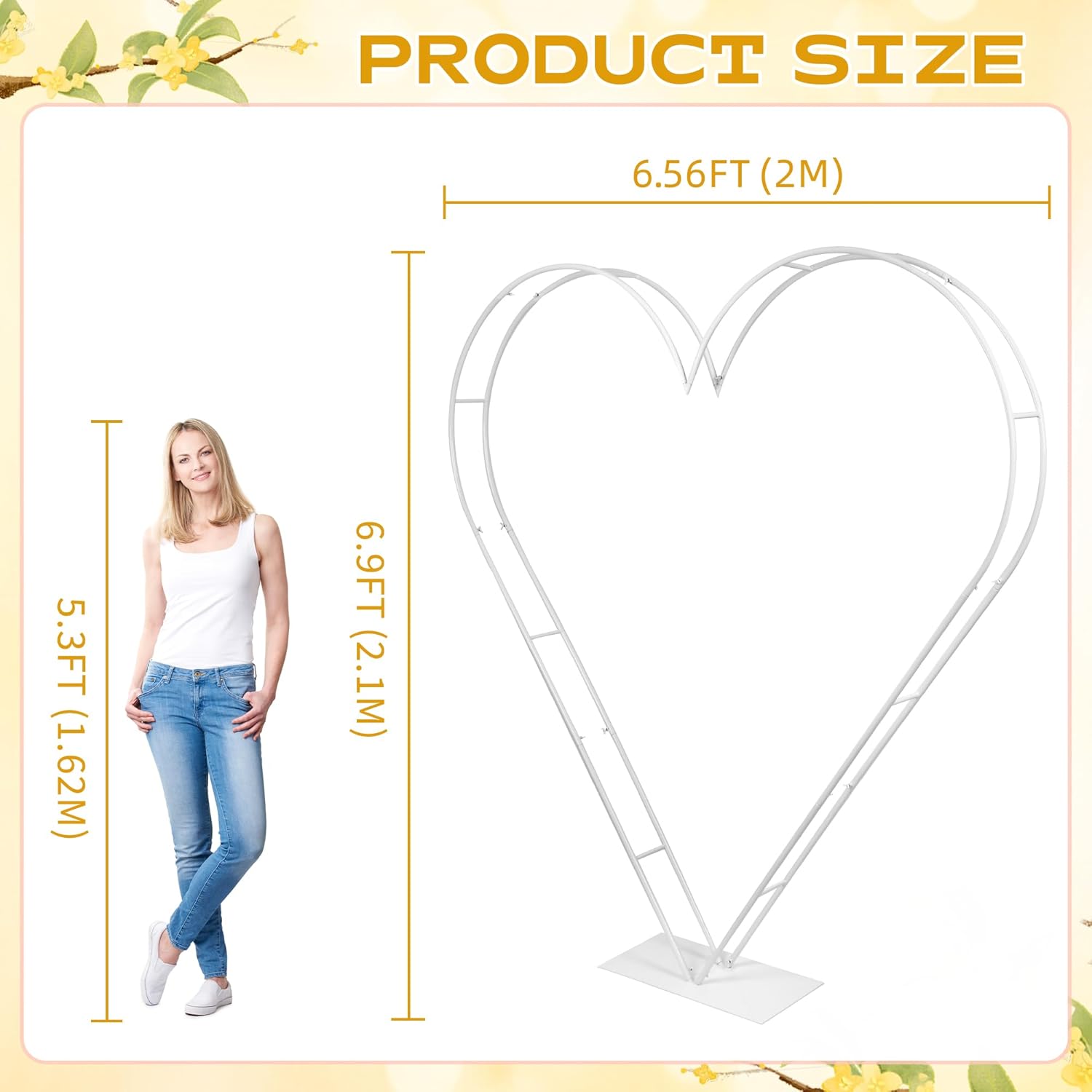 7FT Metal Double Heart Backdrop Stand Heart Arch Stand for Proposal Wedding Balloon Arches for Ceremony Valentine's Day Birthday Party Decoration (White)