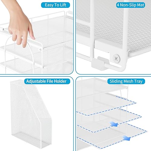 Miniatura 7 de AUPSEN Organizadores y accesorios de escritorio blancos, organizador de papel con bandeja de letras de 5 niveles con soporte ajustable para