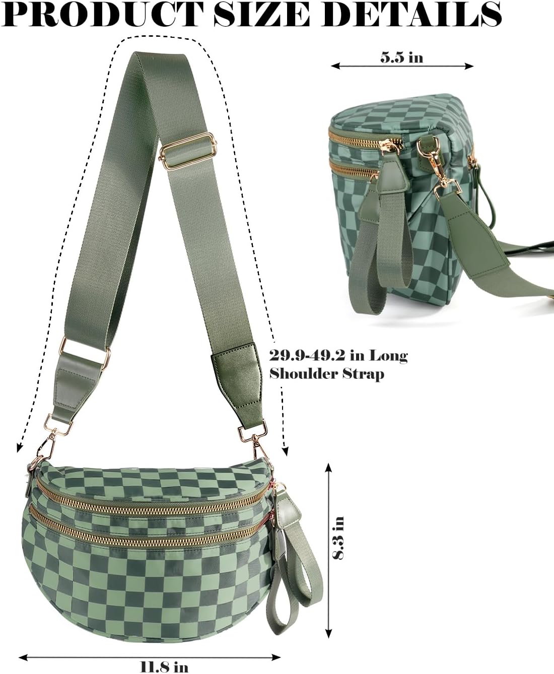 Black and White Checkered Crossbody Bag Bum Bag for Women,Spacious Checkered Purse Fanny Packs Belt Bag - Image 3