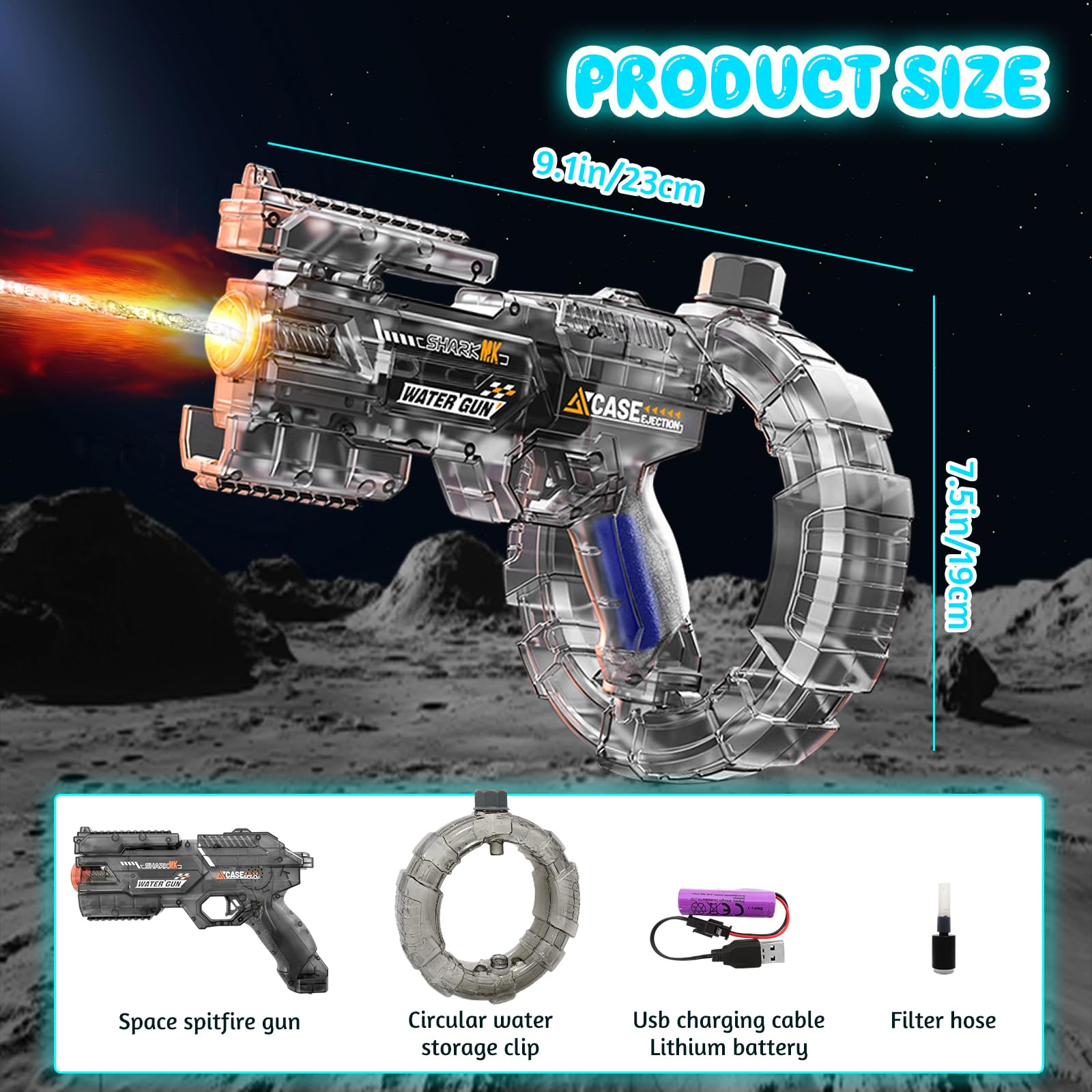 Pistola de Agua eléctrica, Pistola de Agua motorizada de Largo Alcance con Pistolas realistas, bozal, Llama, Recargable, Pistola de Agua automática, Juguetes de natación