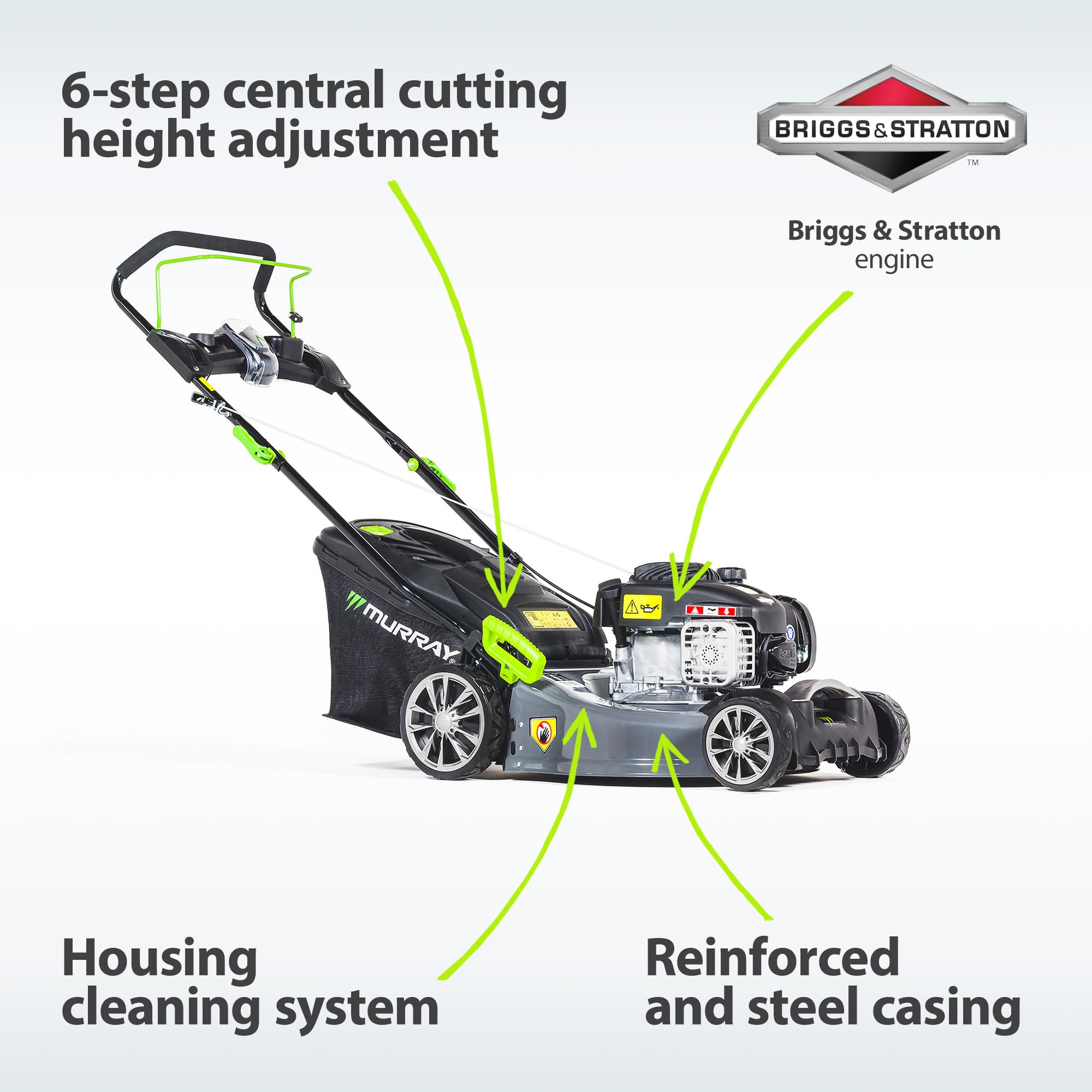 Murray EQ2-400 Cortacésped manual 2 en 1, A gasolina, Con motor 450E Briggs and Stratton, Fácil de encender, 46 cm