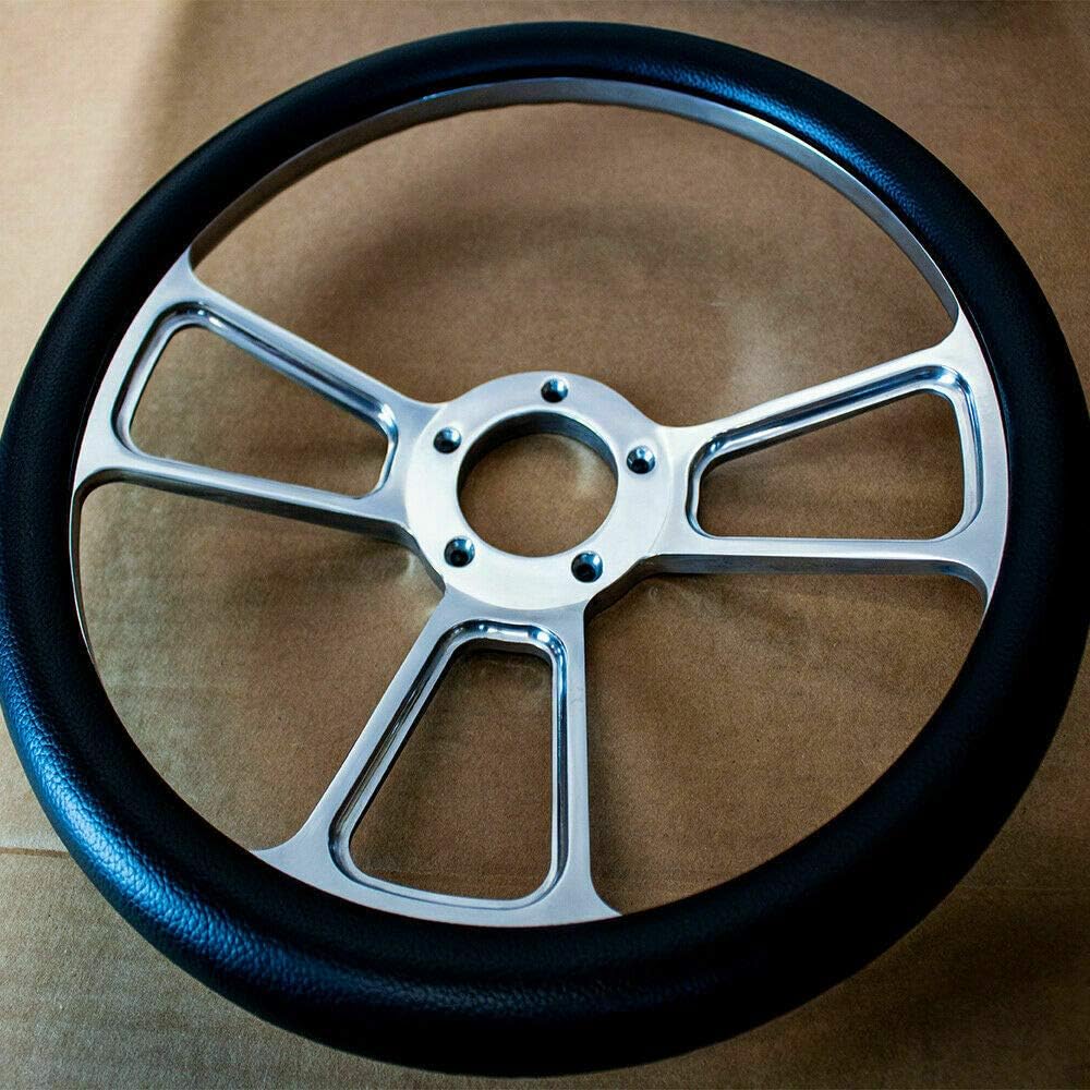 14" Billet Muscle Steering Wheel with Black Vinyl Wrap for Compatible with Chevy Car/Truck 69-94